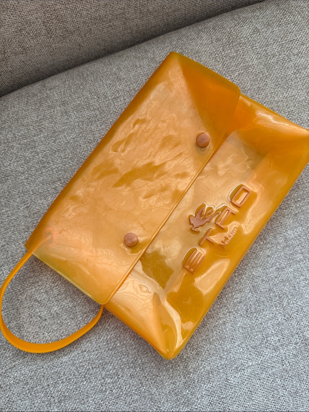 Etro Shiny Orange Vinyl Wristlet Clutch